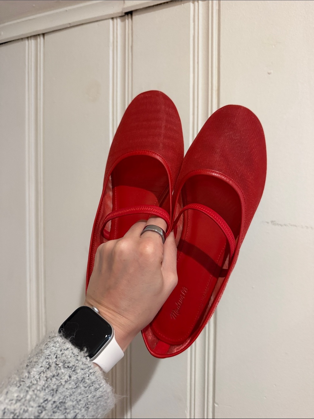 Women's Mesh Red Mary Jane Flats